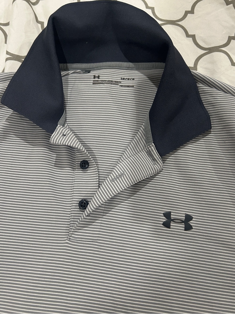 Under Armour gray striped polo large - Picture 3 of 4